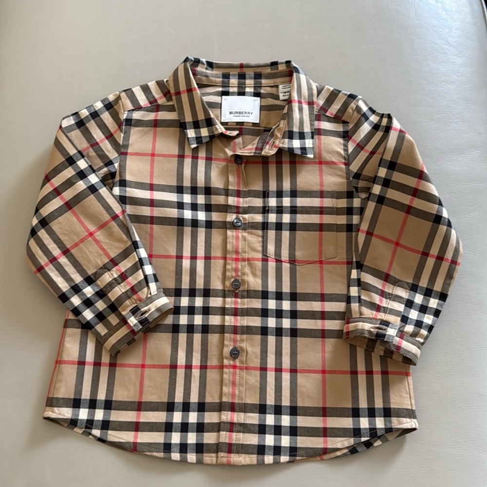 Baby Burberry Plaid Long Sleeve Button Down Size 18mos